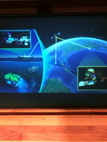 The best visual of how telepresence works from ship to shore, aboard the E/V Nautilus.